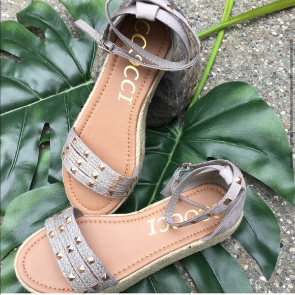 Coccoli Shoes - Mary Jane Studded Ankle Espadrilles